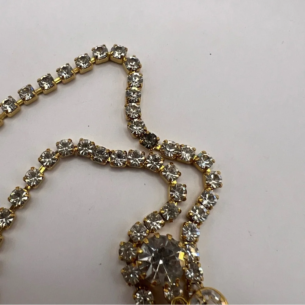 Spectacular Sparkling Crystal Dangled & Rhinestone Necklace Gold Tone Setting - Picture 6 of 8